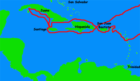 Map of Christopher Columbus - 2nd Voyage